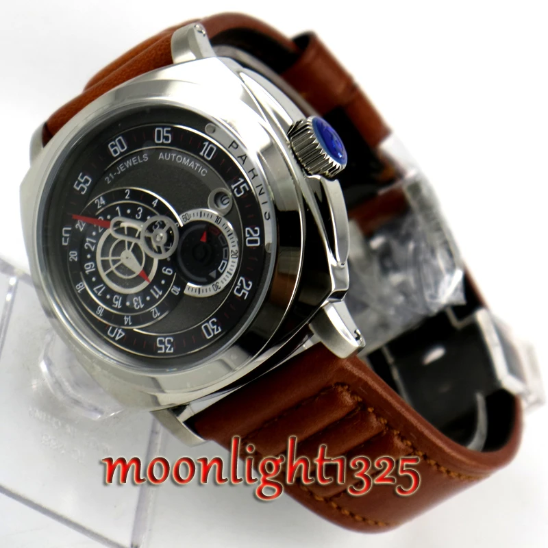 Modisch 44 мм Parnis с сапфирами, черный циферблат, календарь MIYOTA relogios, Лидирующий бренд, Роскошные автоматические механические мужские часы