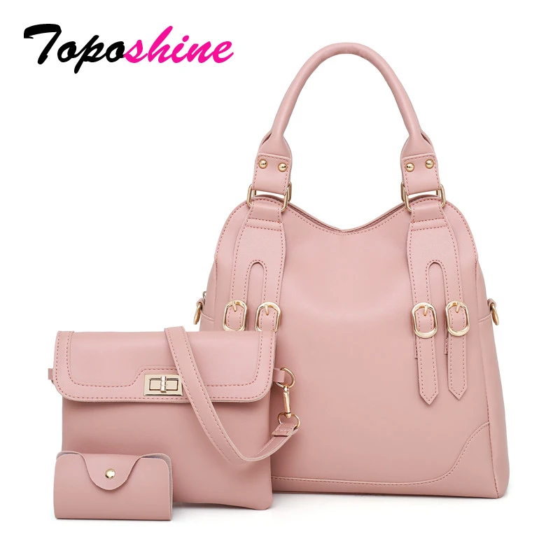 

Toposhine New 3 Composite Shoulder Bags Fashion Simple Style Women Handbag Solid Quality PU Leather Totes Casual Female Bags