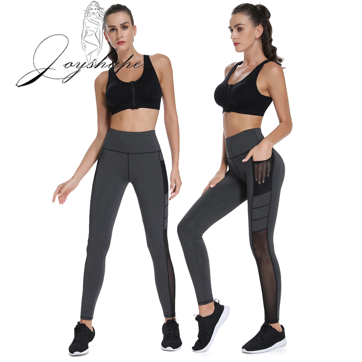 

Joyshaper Mesh Leggings Patchwork Black Capri Sport Legging New Sexy Fitness Sport Pant Plus Size with Pockets Trousers Jeggings