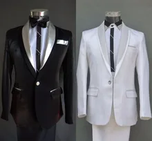 (Jacket + pants ) Suit male costume party wedding groom dress men’s suits black white prom emcee stage photo studio formal
