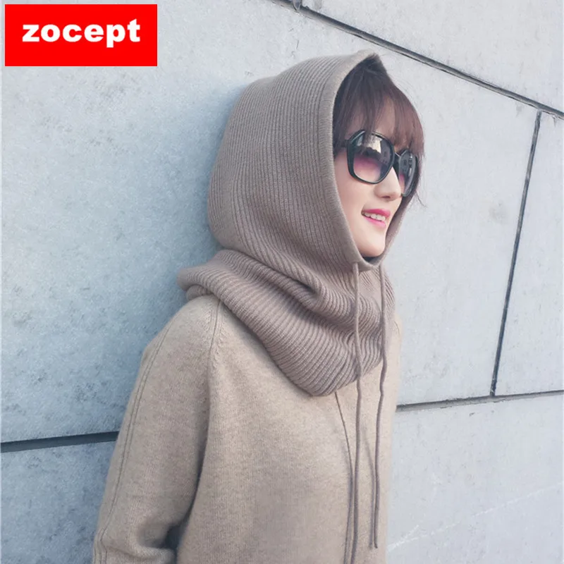 zocept 2018 Women Multifunction Scarf Hat Cashmere Wool Blend Knitted Even The Neck Hats Winter Soft Warm Solid Color Head Cap