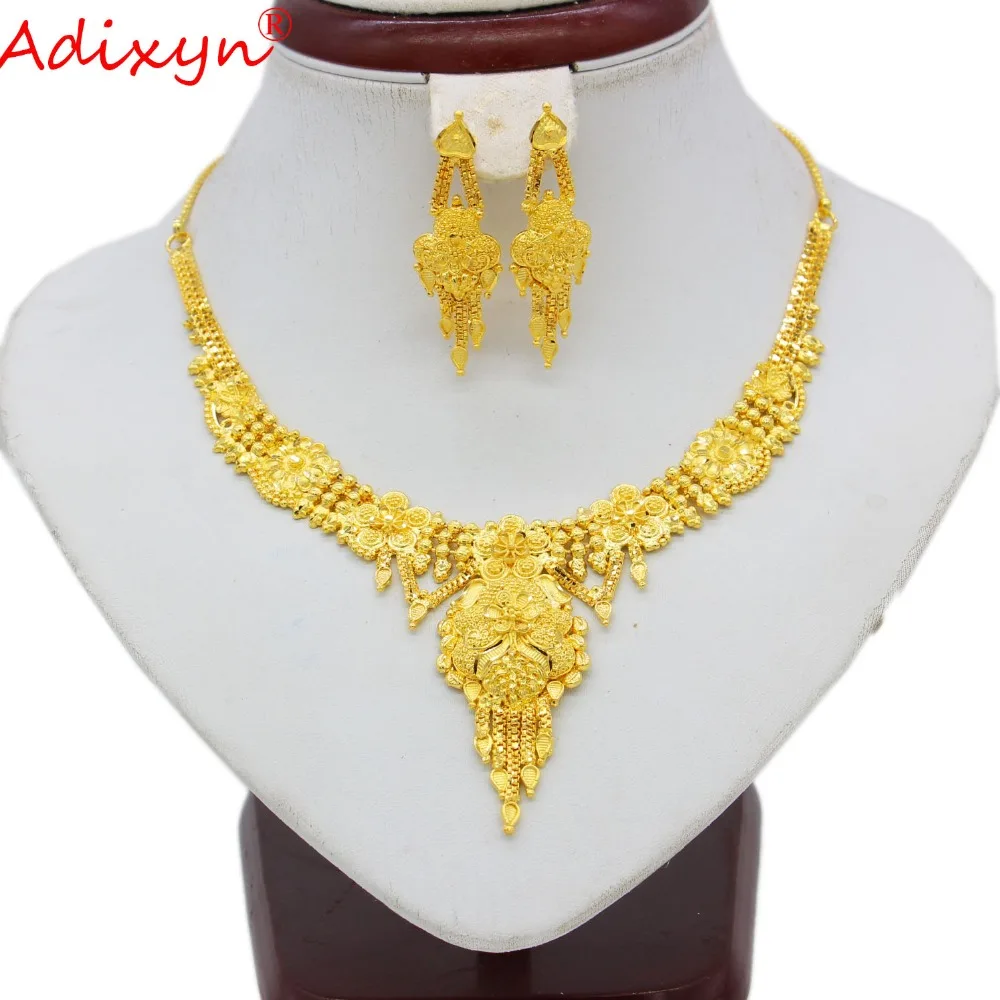 

Adixyn Trendy Light Necklace&Earrings Jewelry for Girls Gold Color Ethiopian/Arab/India Wedding/Party Women Set N092313