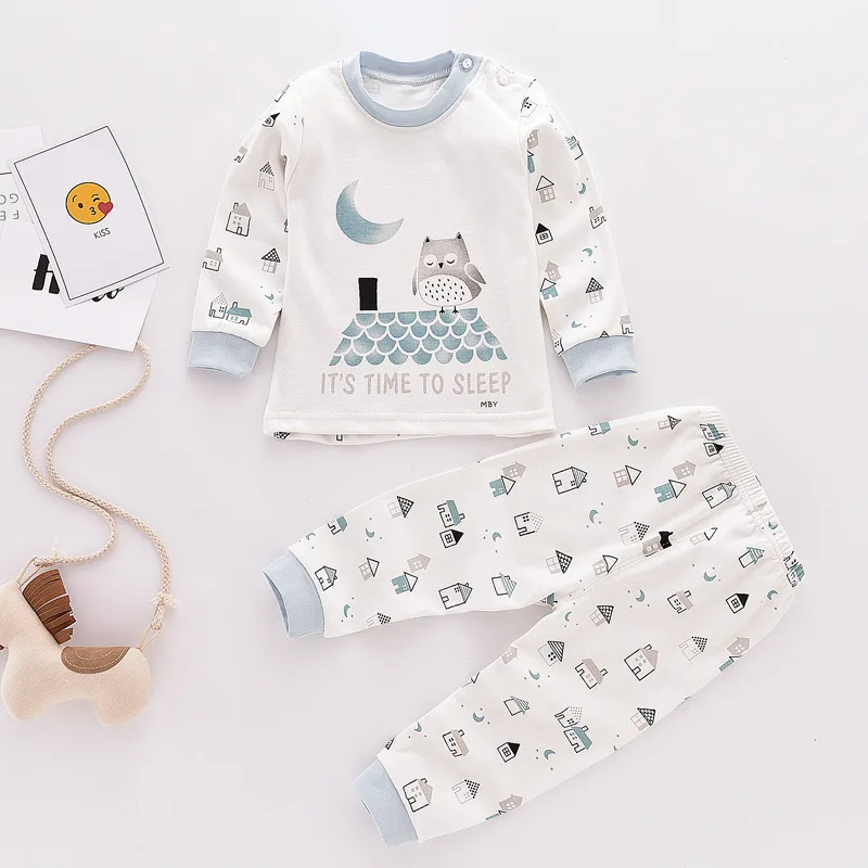 

FEERIJT Baby Cotton Pajamas 1-3 Years Old Kids Sweater Pants Two-piece Set 2019 Children's Set Spring Summer Clothes Boys Girls