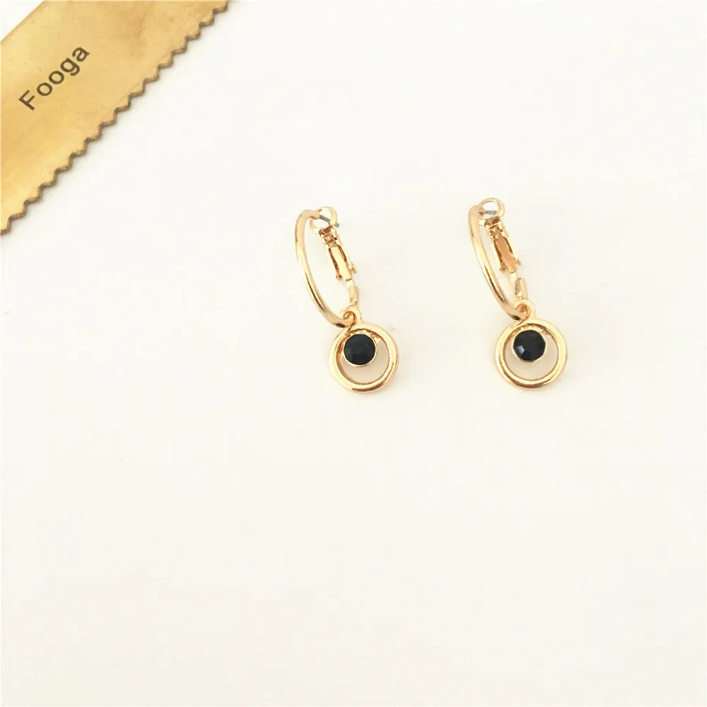 

LOVELY GOLD COLOR PLATING BLACK STONE CHARM HOOP EARRINGS FOR WOMEN