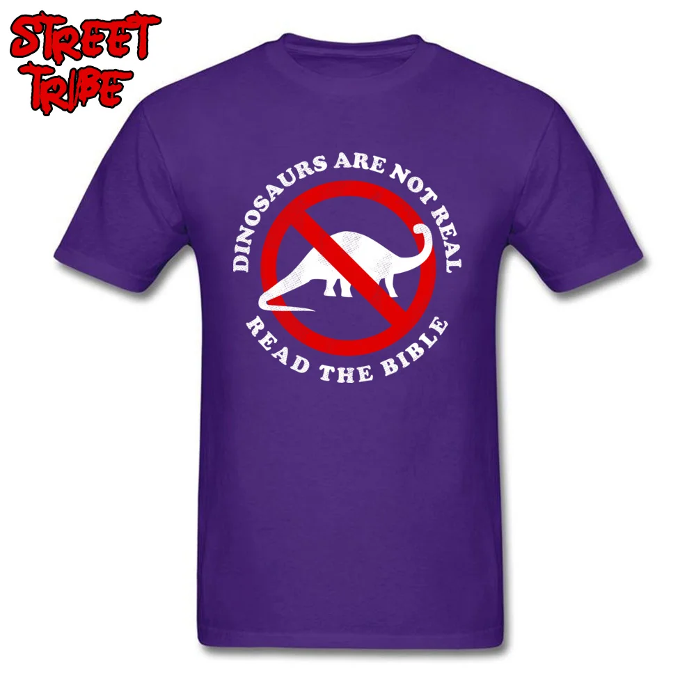 Leisure All Cotton T-shirts for Adult Short Sleeve Slim Fit Tees Wholesale NEW YEAR DAY Crew Neck Tee Shirt Custom Dinosaurs Are Not Real Read The Bible purple
