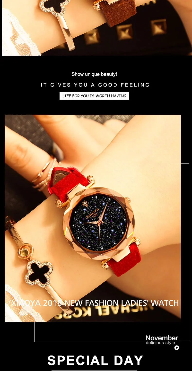 Ladies Watch New Casual Fashion Quartz Watch Starry Sky Multicolor Leather Wristwatch Simple Designer Women Clock Orologio