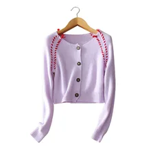 100 cashmere short style coats O neck full sleeve single breasted knitting clothings autumn winter red