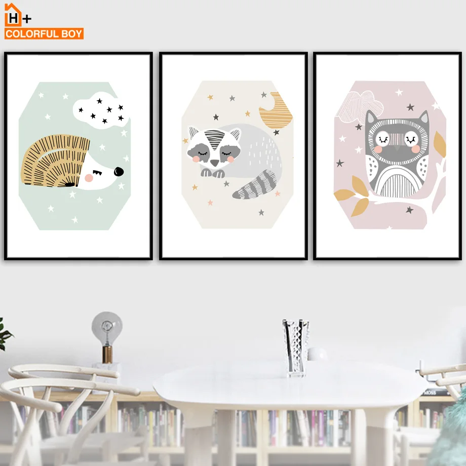 

Owl Hedgehog Raccoon Wall Art Canvas Painting Nordic Posters And Prints Canvas Art Animal Wall Pictures For Baby Kids Room Decor