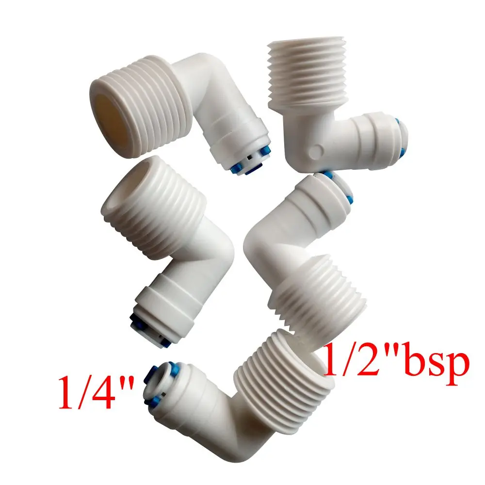 

5pcs 1/4" OD 1/2" BSP Male Elbow Quick Connector RO Water Purifier Reverse Osmosis Aquarium System Connector Fitting ROME-4-2