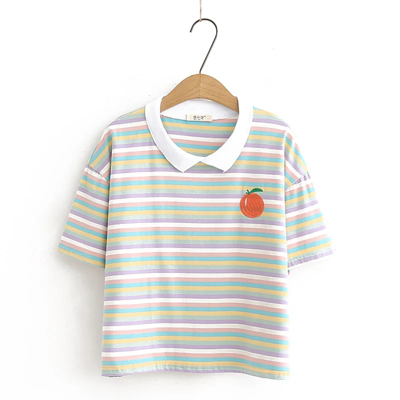 

summer Short sleeve polo shirt woman lapel personality orange embroidery Polo shirt woman casual Polo shirt tops