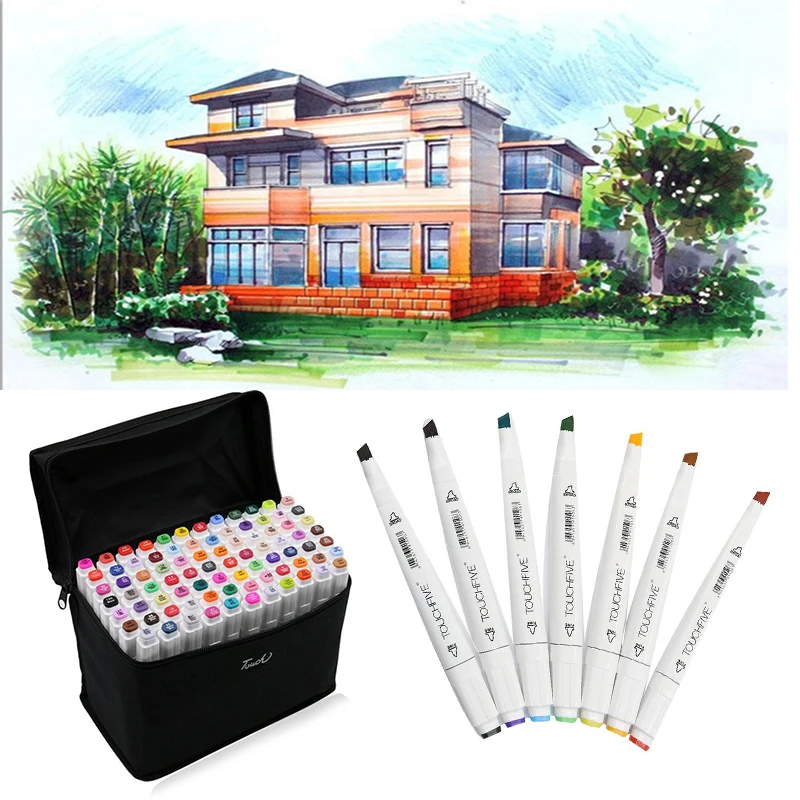 

2017 TOUCHFIVE 80 Colors  Art Marker Set Oily Alcoholic Dual Head Sketch Copic Markers Set  For Animation Manga Design Supplies