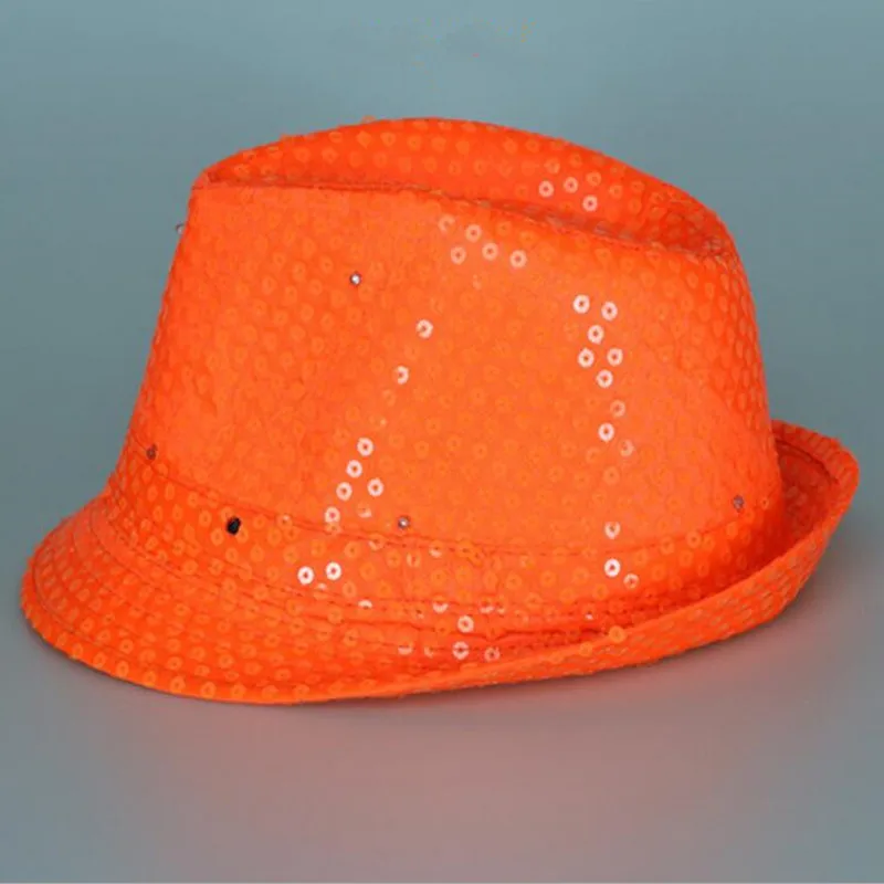 Взрослых светодиодный мигающий флуоресцентный блестками джаз шляпа светящиеся шапки хип-хоп танец представление шоу шляпа свадьба - Цвет: Оранжевый
