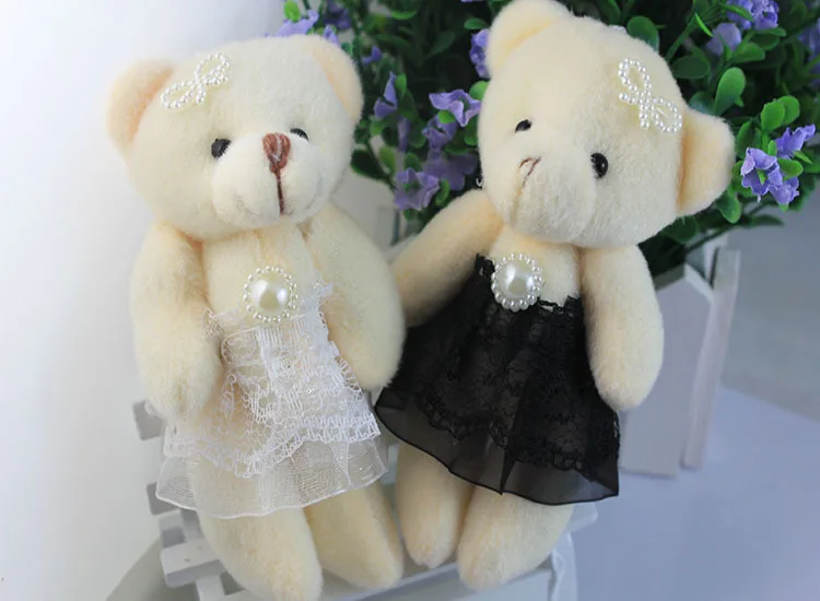 12cm mini wedding decor plush bear lace dress bride bears stuffed dolls bulk wholesale toys for