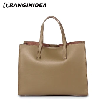 

Genuine Leather Casual Tote Bag Women Fashion Handbags Vintage Solid Color Handbag Cow Leather Large Capacity Shopping Bag