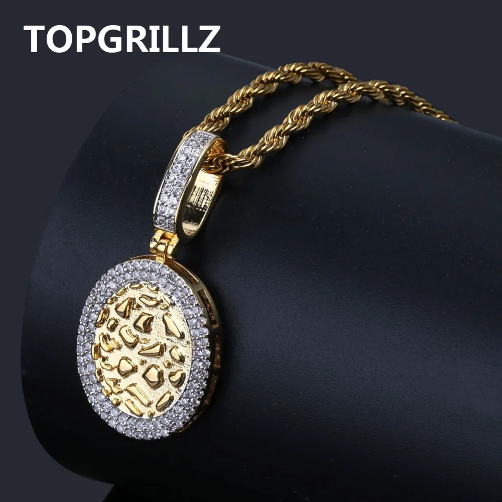 

TOPGRILLZ Hip Hop Owal Pendant Necklace Copper Gold Silver Color Cubic Zircon Jewelry Necklace Men With 4mm Iced Ou Tennis Chain