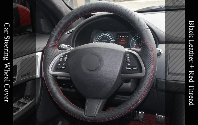 LQTENLEO черный из натуральной кожи рулевого колеса автомобиля крышки для Jaguar XF S XFR XF Sportbrake 2012- XK XKR-S XKR 2012