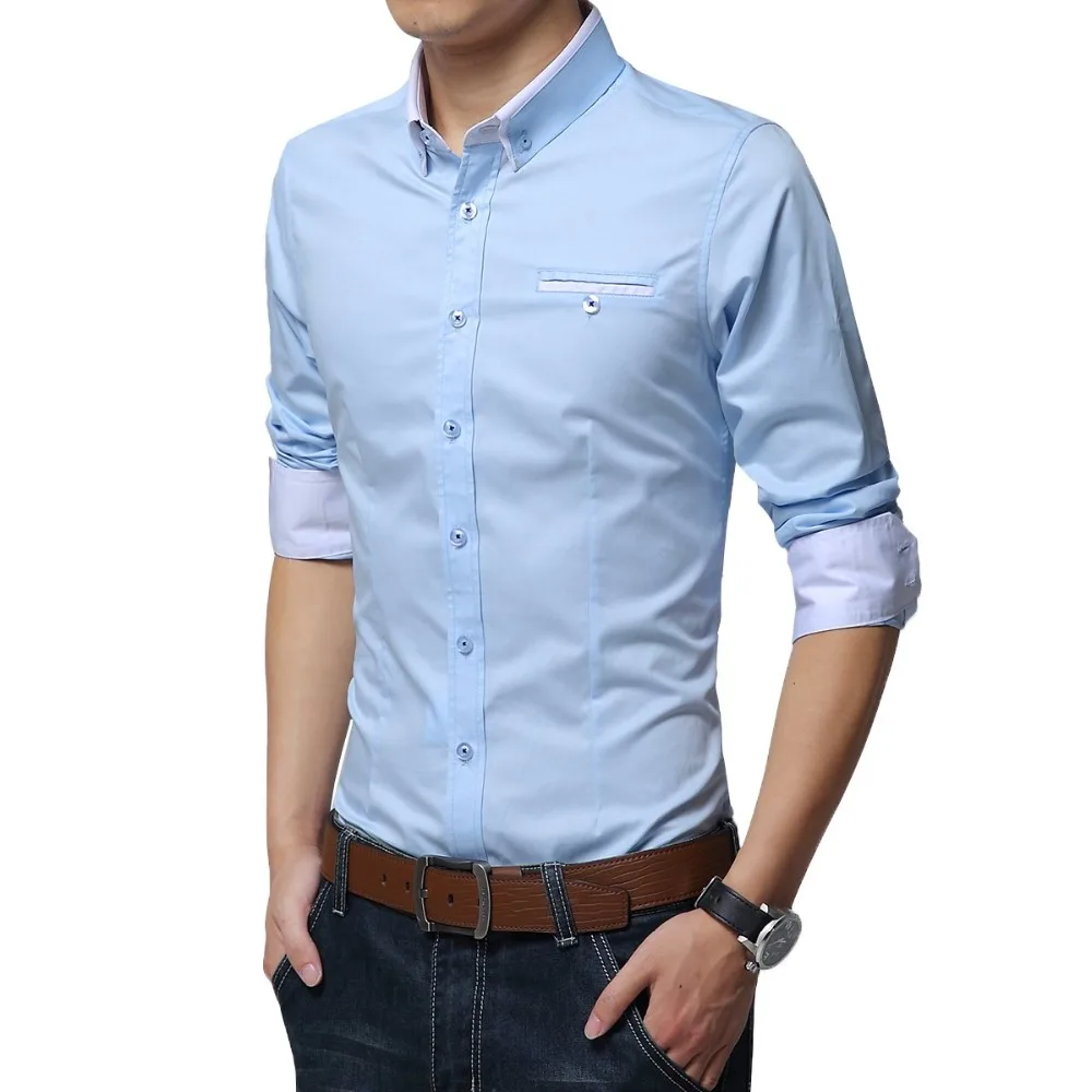 Koop TFETTERS Nieuwste 100% Katoen Mannen Casual Shirt Lange Mouw Effen Kleur Regular Fit Plus Size mannen Shirts