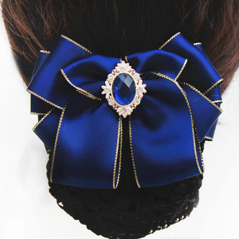 Fashion Office Lady Bow Tie False Gem Hair Clip Flower Barrette Cover