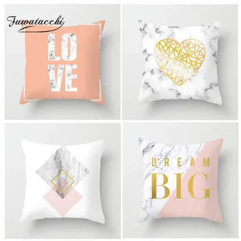 

Fuwatacchi Nordic Pink Geometric Cushion Cover Gold Love Heart Letter Pillow Cover Home Sofa Wedding Decoration Pillow Case