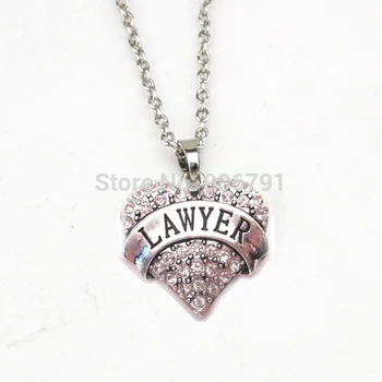 

Hot Sale 20pcs a lot rhodium plated LAWYER crystal heart pendant necklace(A1115)