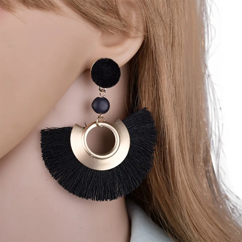 

2019 Women boho Earrings Simple Rhombus Hand-knitted tassel Earings Pair female jewelry oorbellen pendientes orecchini