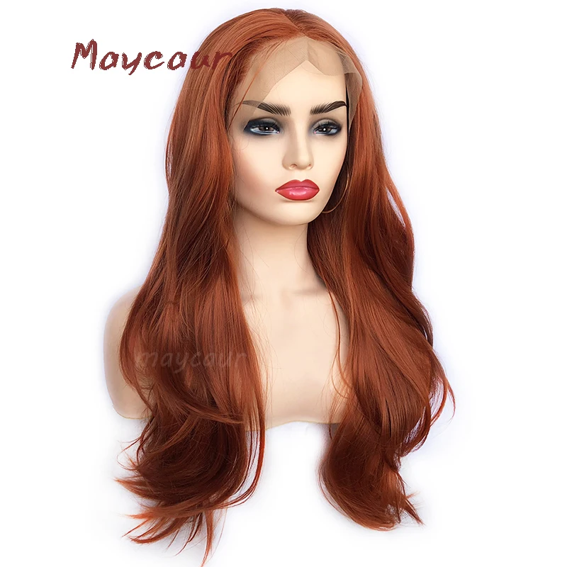 Длинные натуральные прямые синтетические волосы на кружеве парик термостойкие темно-оранжевые парики для женщин 180 плотность