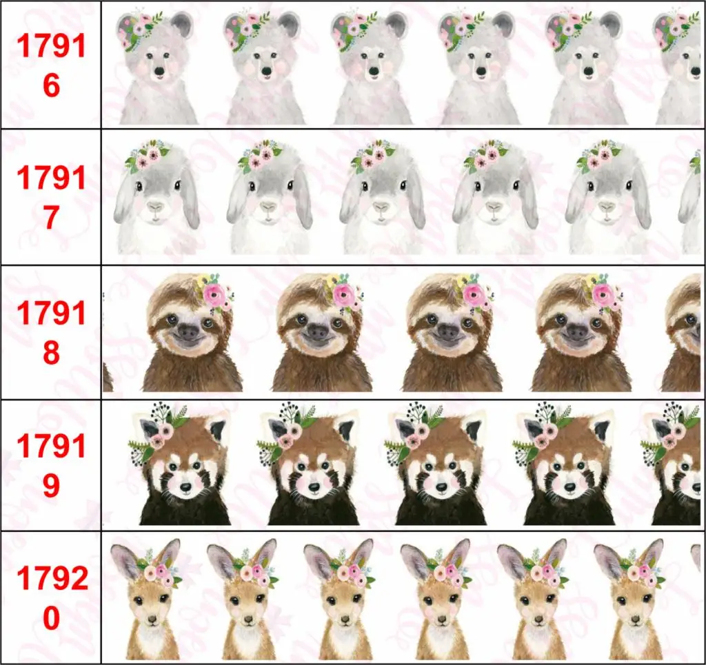 

16mm-75mm Animal Series Owl Sheep Rabbit Printed Grosgrain/Foe Ribbon Hair Bowknots Making Cute Deer Elephant 50yards/roll