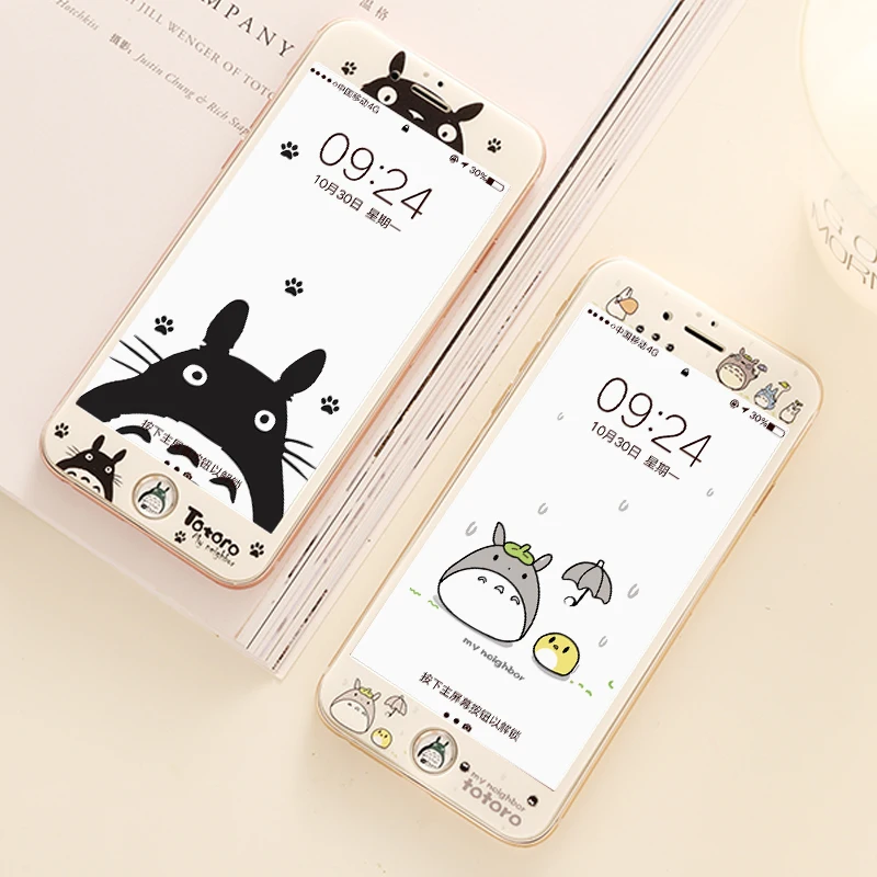 Новинка, Передняя пленка Totoro для iPhone 7/8 plus, закаленное стекло, экран с мягкими краями, протектор для iPhone 6 6s plus+ наклейка на кнопку