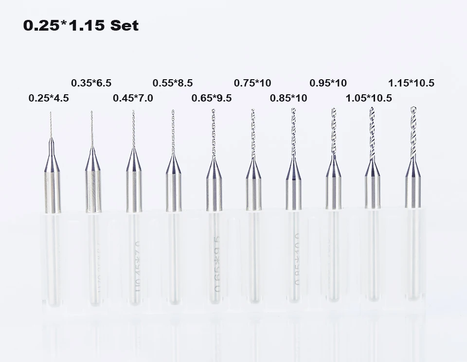 HUHAO 10 шт. 0,25 мм до 1,15 мм Карбид PCB мини сверло ЧПУ Вольфрамовая сталь для печатной платы набор сверл PCB