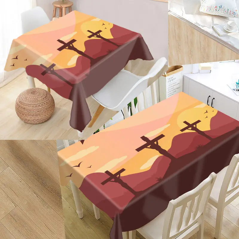 

New Arrival Custom Cross Jesus Table Cloth Waterproof Oxford Fabric Rectangular Tablecloth Home Party Tablecloth