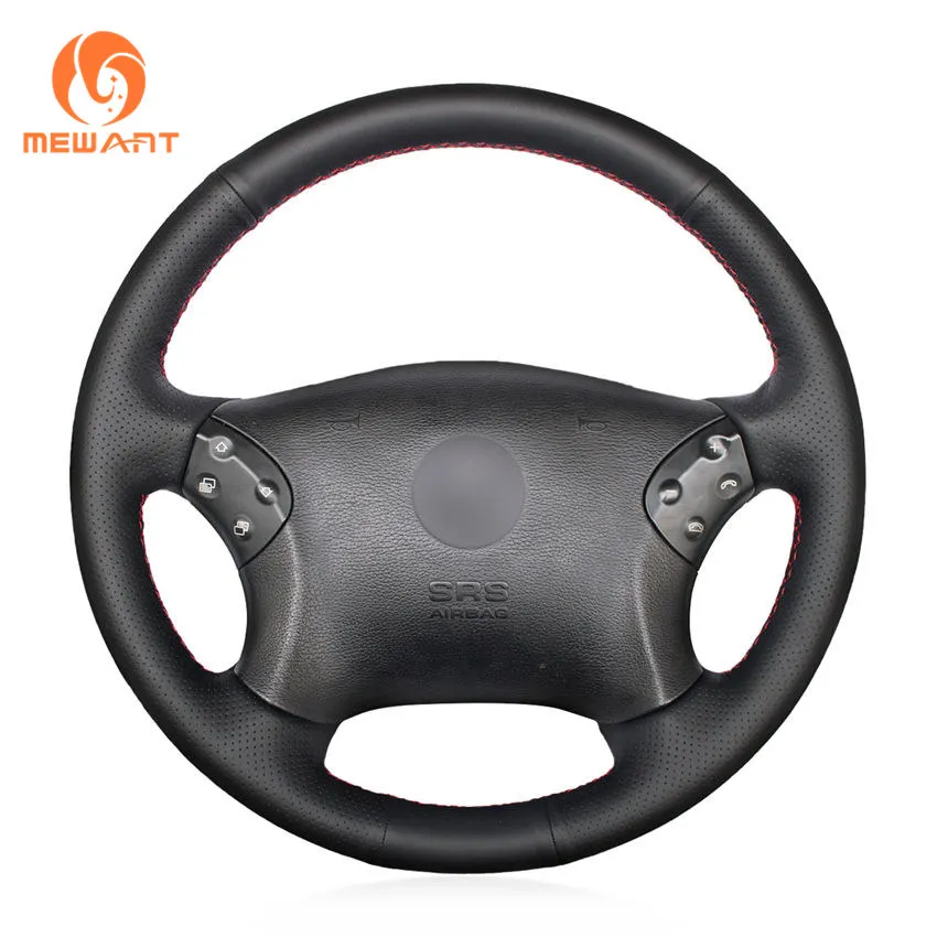 

MEWANT Black Genuine Leather Comfortable Soft Durable Hand Sew Car Steering Wheel Cover for Mercedes Benz W203 C-Class 2001-2007