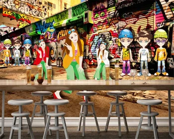 

beibehang wall paper rolls Personality Street Graffiti Painting Hip-Hop Hip-hop Show Mural Wallpaper Home Decor Bar KTV Mural