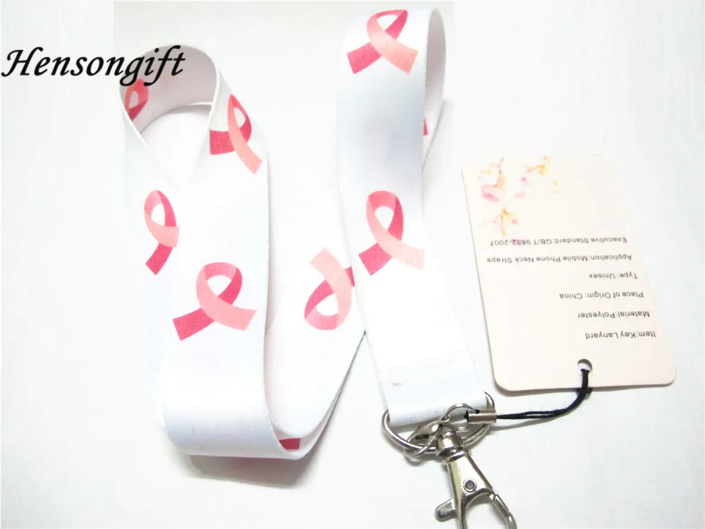 Hensongift лента рака груди внимание ключ бейдж со шнурком ID Держатели телефон шеи ремни - Цвет: Красный / розовый