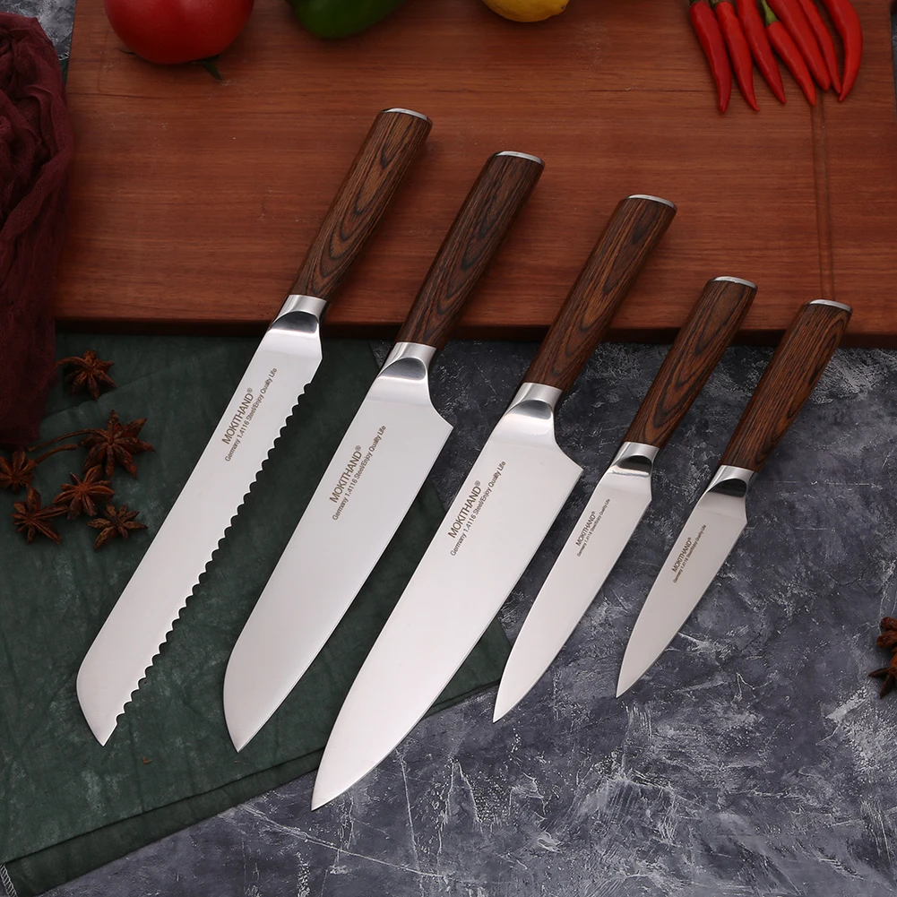 5pcs Kitchen knife Japanese Chef Knives Professional Germany 1.4116 Steel Sharp Vegetable Santoku Bread Knife for Cooking