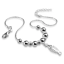 Fashion simple silver anklets.Women solid 925 silver anklets.Cute girl fishbone anklets.Charming lady silver jewelry