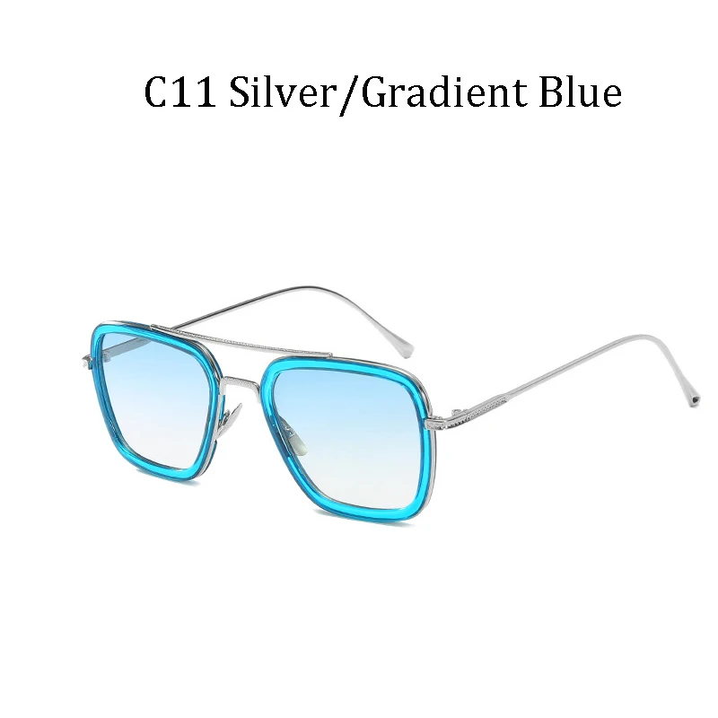 Новая Мода Мстители UV400 Tony Stark стиль полета Солнцезащитные очки Мужские квадратные брендовые дизайнерские солнцезащитные очки Oculos De Sol ретро мужские - Цвет линз: 66218 C11