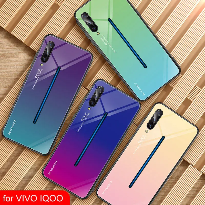 IQD закаленное стекло для VIVO IQOO X27 Z3 Y85 V15 Pro X23 Чехол Мягкий ТПУ бампер задняя защитная крышка градиентное стекло чехол для телефона s S1