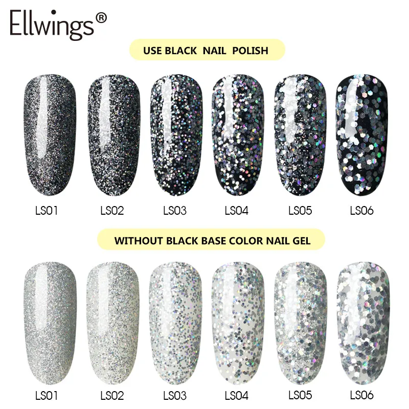 Ellwings лазерный Серебряный Блеск УФ гель для ногтей Дизайн голографические
