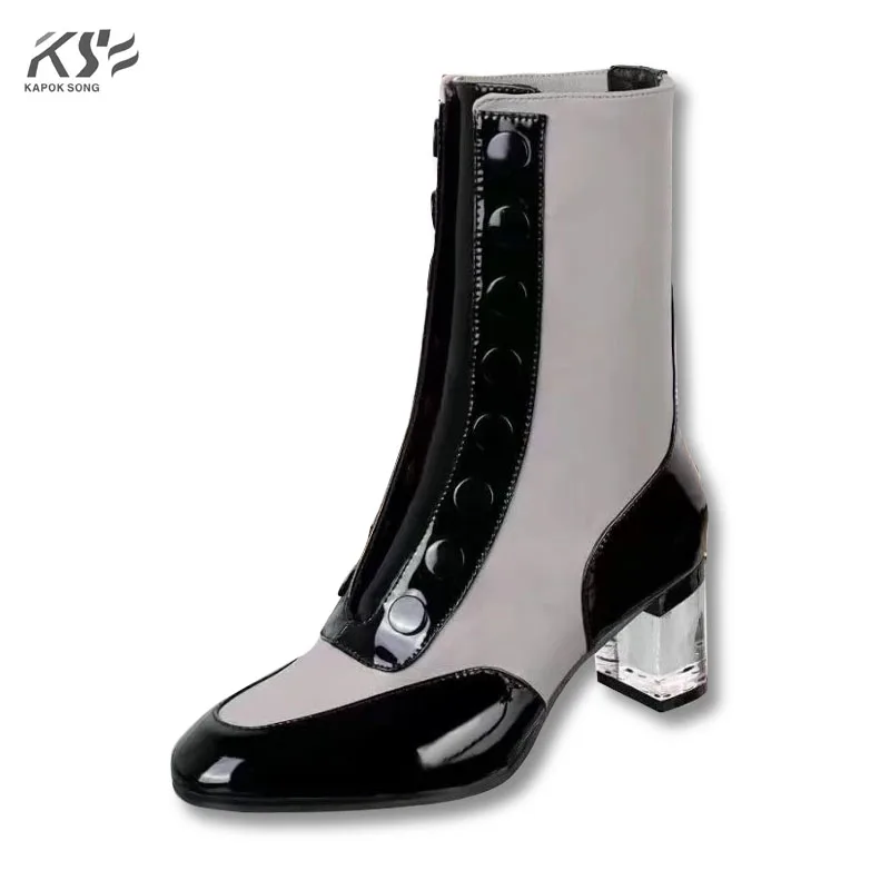 

high heel genuine cow leather boots women luxury designer short ankle female vivets fashion autumn black really leather boots