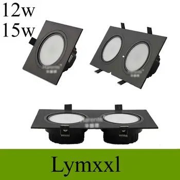 

Double Square Led Cob Downlights Dimmable 2*12W 15W Indoor Led Recessed lamps Led Lighting Black shell AC85-265V Led Driver