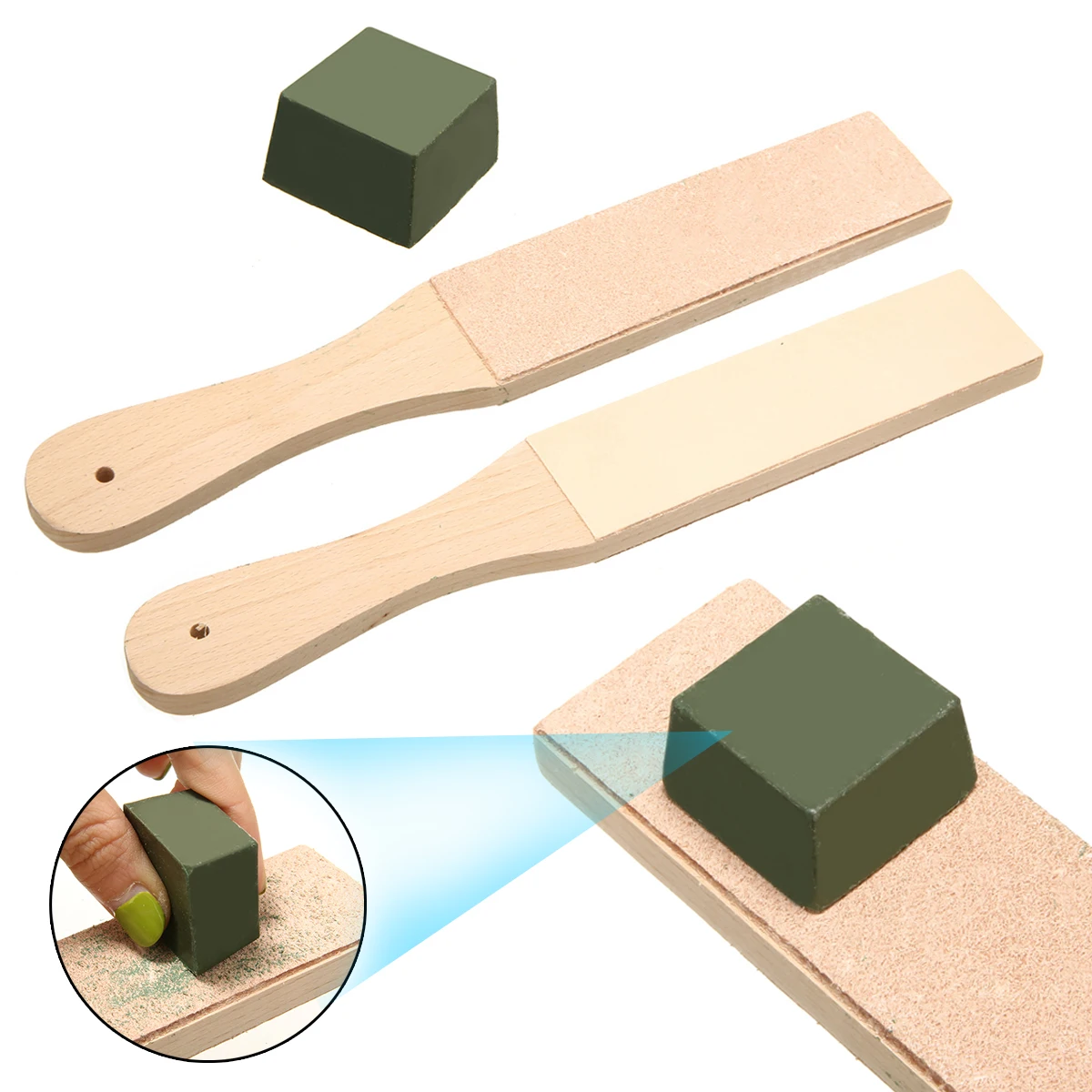 New Dual Sided Leather Blades Strop Cutter Razor Sharpener Polishing Board Sharpen Leathercraft Tools Polishing Compounds Set