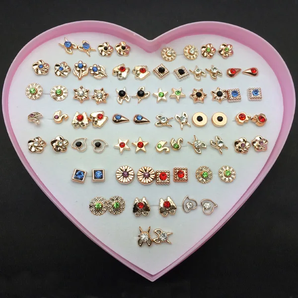 36pairs Lot Heart Box Mix Designs Randomly Small Gold Silver 36pairs Lot Heart Box Mix Designs Randomly Small Gold Silver Fashion Kids S Stud