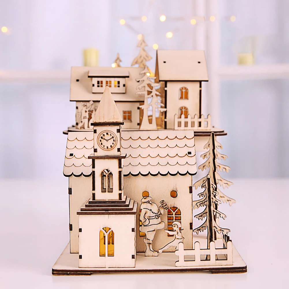 Рождество Световой деревянный домик украшен орнаментом светящиеся игрушки детей Новинка Забавные Creative игрушки