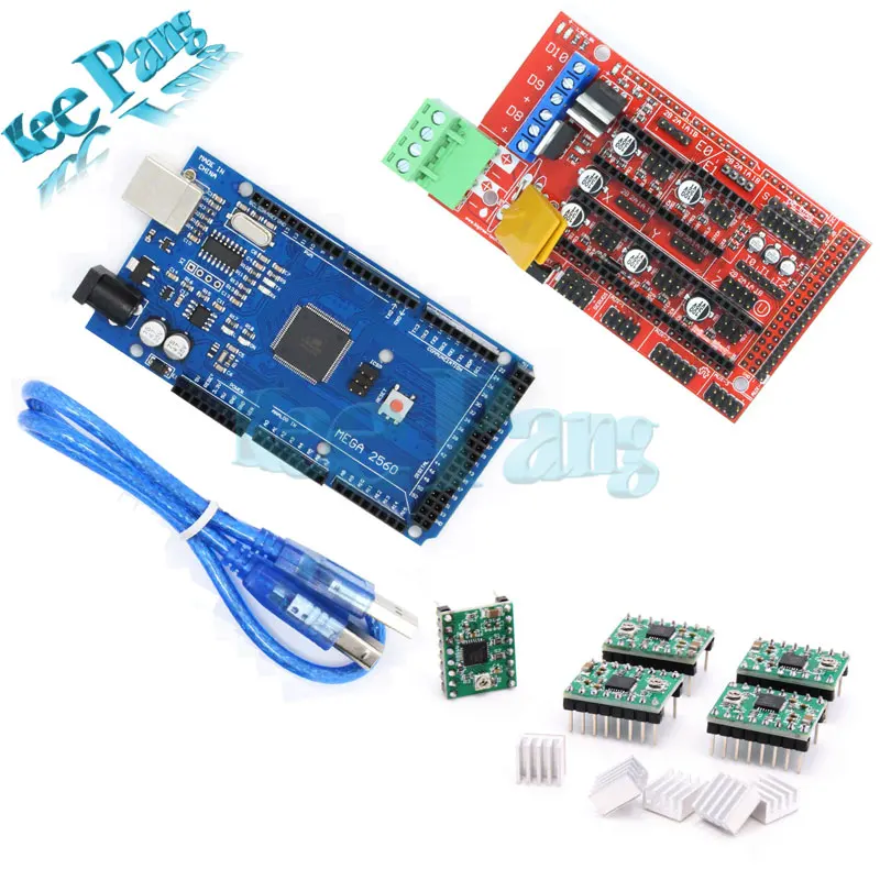 Mega 2560 R3 + 1 шт. RAMPS 4 контроллер 5 A4988 шаговый драйвер модуль платы для 3D принтеров