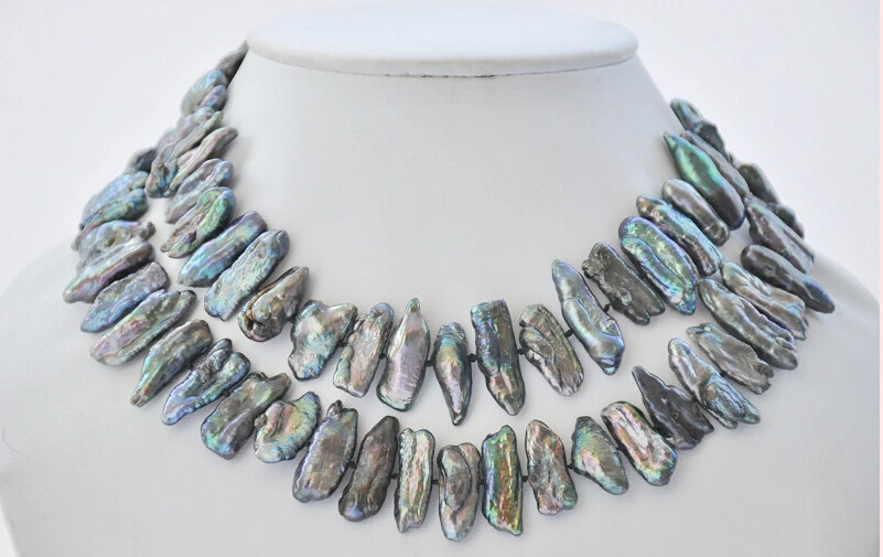 

FREE SHIPPING ******z6981 25mm peacock black dens biwa freshwater pearl necklace 30inch