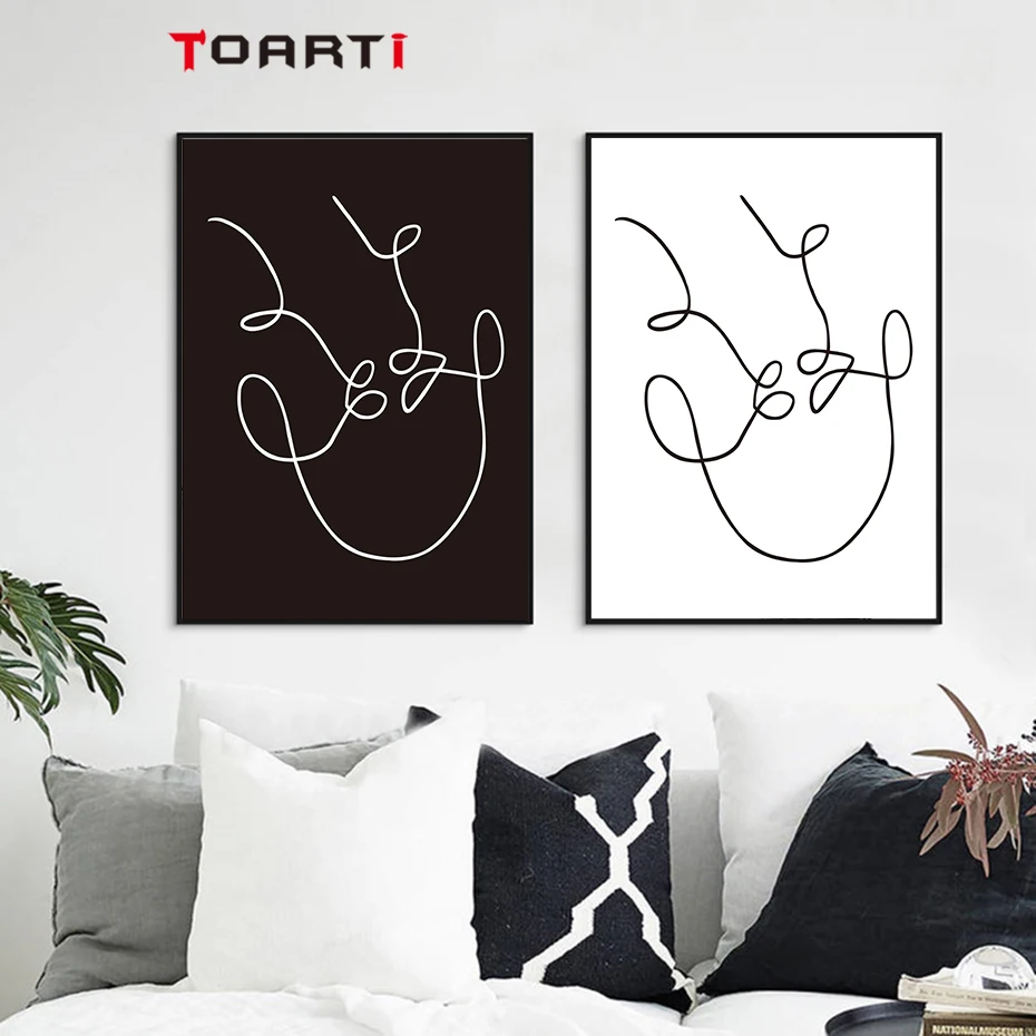 Couple Love Abstract Line Drawing Wall Art Black&White Canvas Painting Nordic Vintage Posters&Prints Living Room Home Decoration (5)