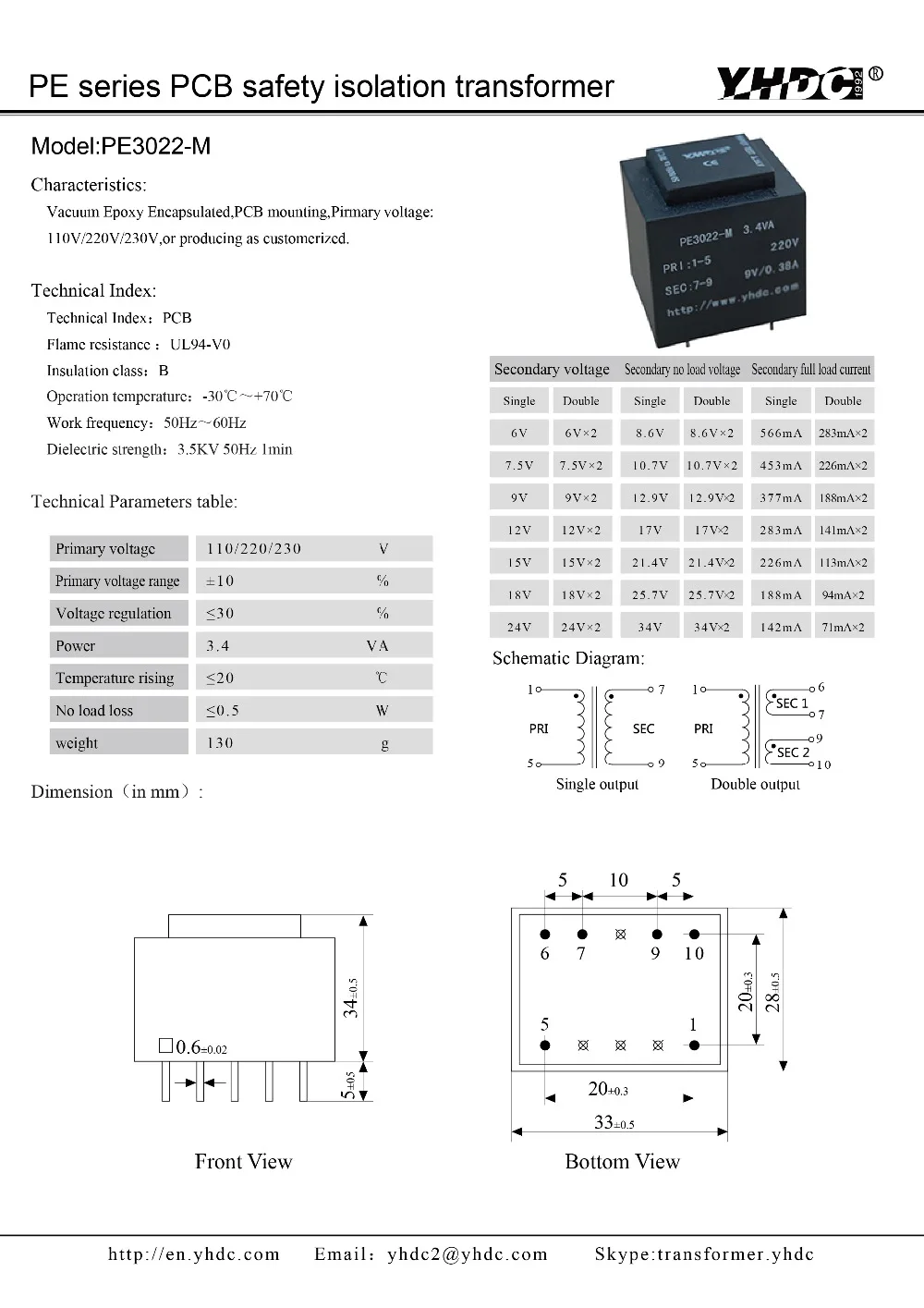 PE3022-M мощность 3.4VA 220 V/24 V для сварки печатной платы изолирующий трансформатор инкапсулированный безопасный изолирующий трансформатор силовой трансформатор