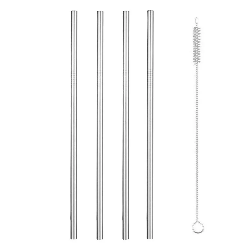 Reusable 304 Stainless Steel Drinking Straw Bar Party Metal Straw with Cleaner Brush For Mugs Sturdy Bent Straight Straws - Цвет: Silver C s4 4PCS