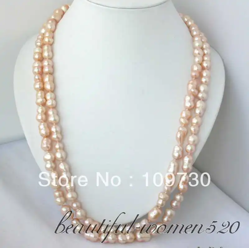 

Jewelry 00694 long 50" 14mm baroque double pink freshwater pearl necklace