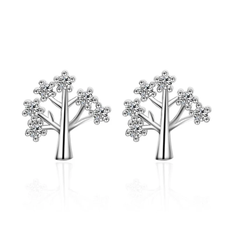 

New Popular 925 Silver Earrings For Women Party Jewelry Exquisite Zircon Cute Small Tree Earring Girl Birthday Gifts Accessories